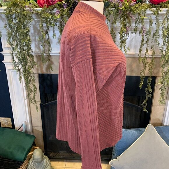 Lane Bryant 14/16 mauve dusty rose mock chevron brushed texture long sleeve top - Picture 3 of 9